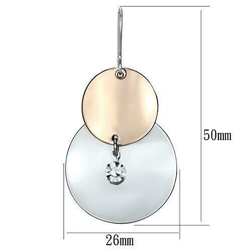 LO2697 - Rose Gold + Rhodium Iron Earrings with Top Grade Crystal in Clear