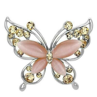 LO2805 - Imitation Rhodium White Metal Brooches with Synthetic Cat Eye in Light Rose