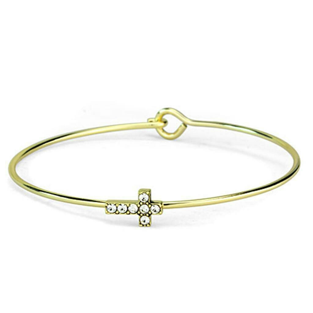 LO3264 - Gold Brass Bangle with Top Grade Crystal in Clear