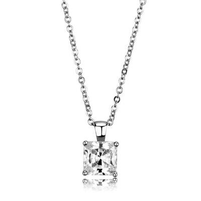 LO3931 - Rhodium Brass Chain Pendant with AAA Grade CZ in Clear