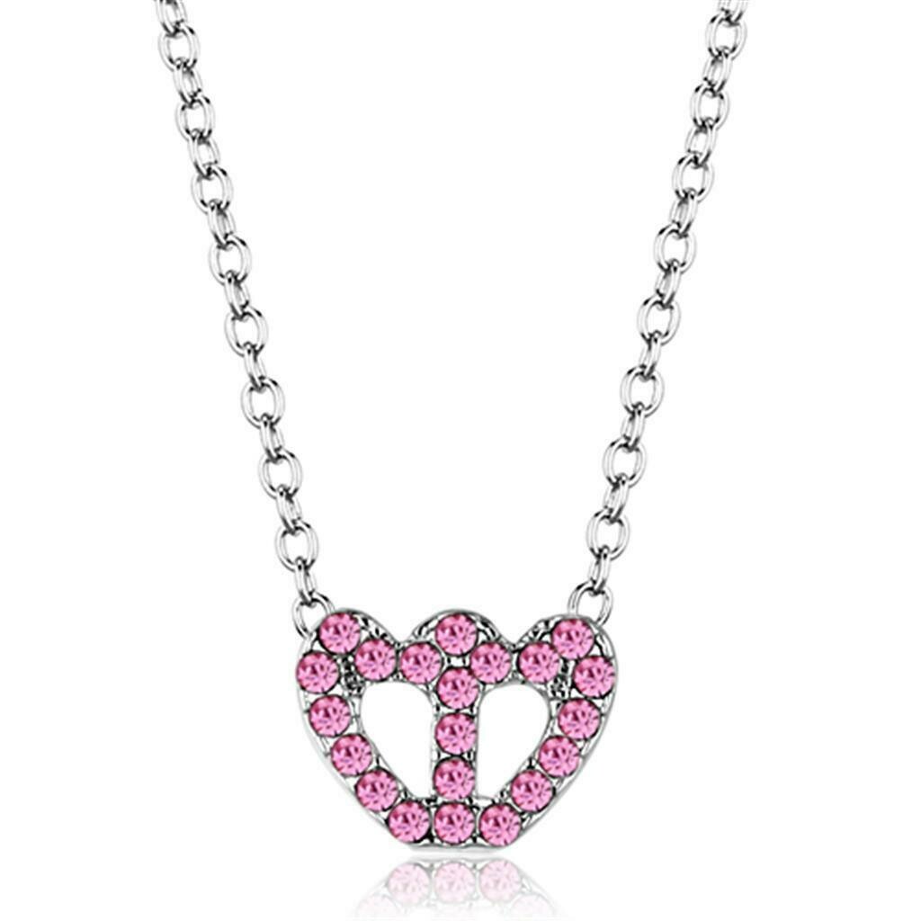 LO3230 - Rhodium Brass Chain Pendant with Top Grade Crystal  in Rose