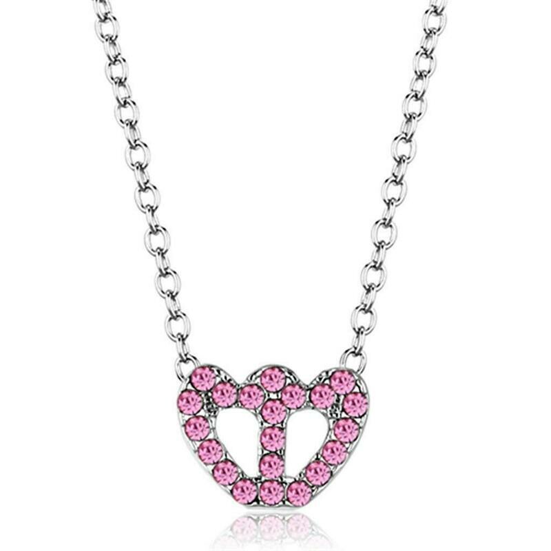 LO3230 - Rhodium Brass Chain Pendant with Top Grade Crystal  in Rose