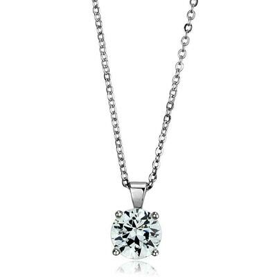 LO3932 - Rhodium Brass Chain Pendant with AAA Grade CZ in Clear