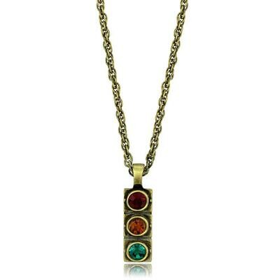 LO3836 - Antique Copper Brass Chain Pendant with Top Grade Crystal in Multi Color