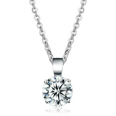 LO3933 - Rhodium Brass Chain Pendant with AAA Grade CZ in Clear