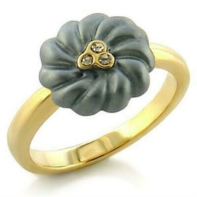 LO503 - Gold White Metal Ring with Top Grade Crystal  in Black Diamond