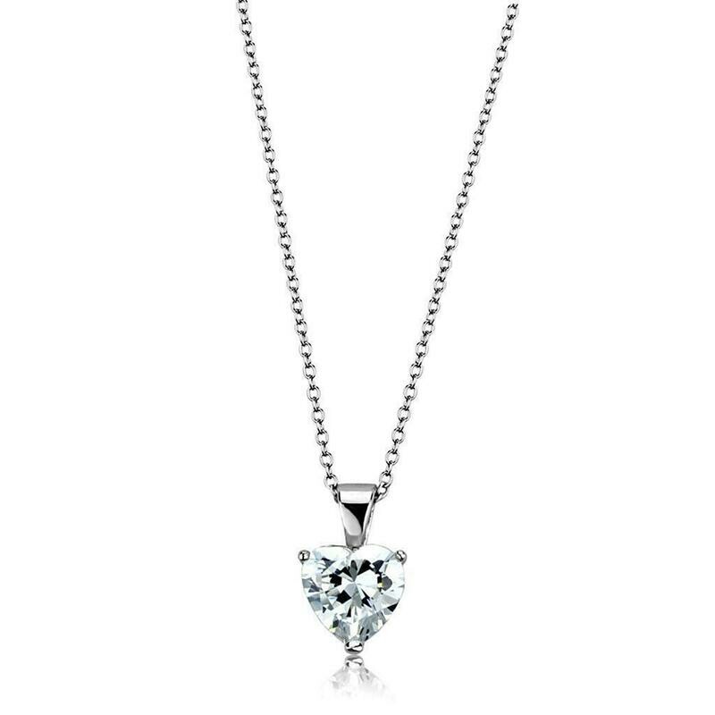 LO3936 - Rhodium Brass Chain Pendant with AAA Grade CZ  in Clear