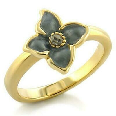 LO518 - Gold White Metal Ring with Top Grade Crystal  in Black Diamond