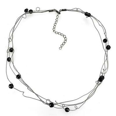 LO4719 - Ruthenium White Metal Necklace with Synthetic Synthetic Glass in Jet