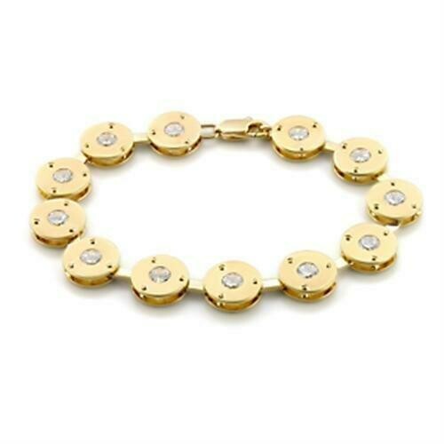 LO591 - Matte Gold &amp; Gold Brass Bracelet with AAA Grade CZ  in Clear