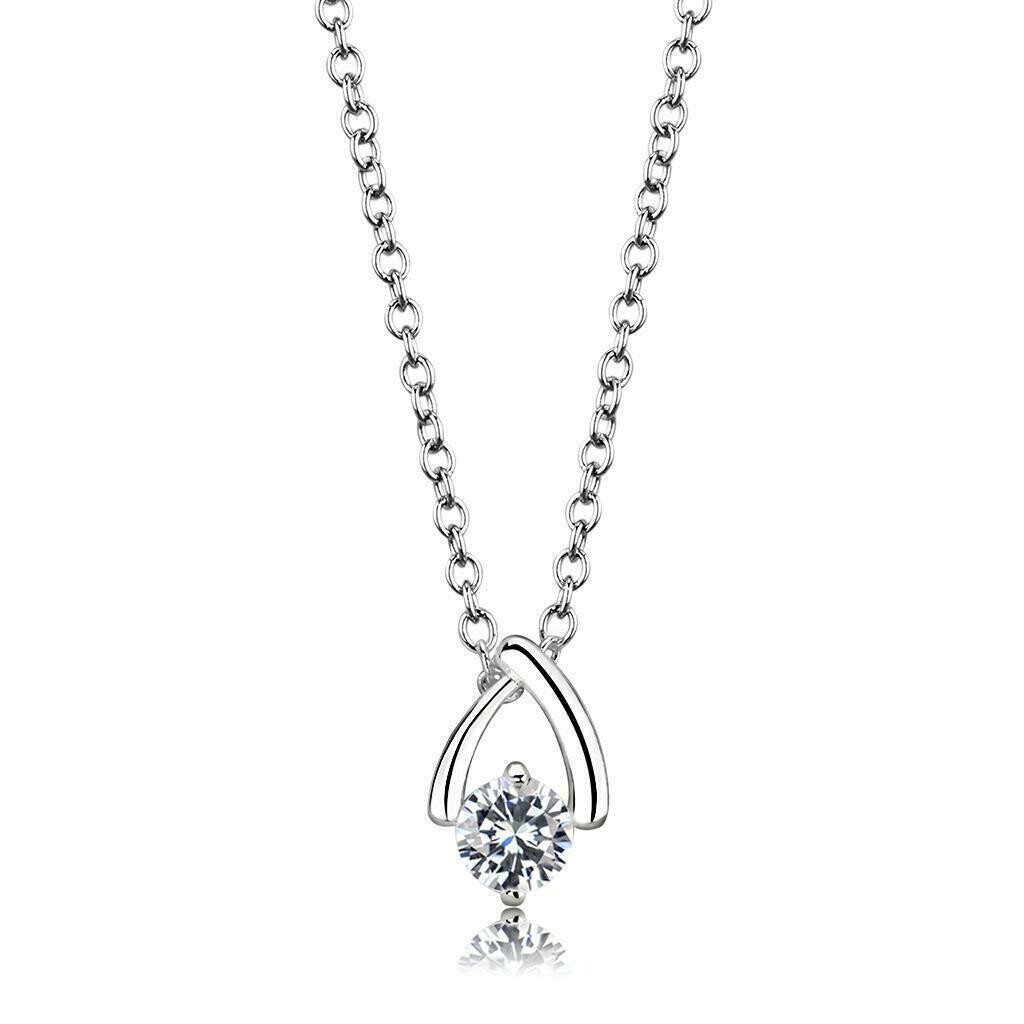 LO4692 - Silver+ e-coating Brass Chain Pendant with AAA Grade CZ  in Clear