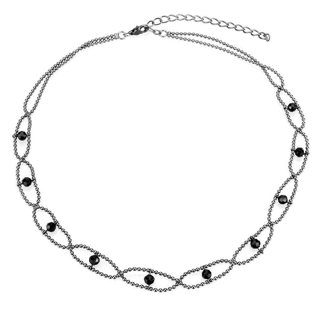 LO4723 - Ruthenium White Metal Necklace with Synthetic Synthetic Glass in Jet, Size: 16&quot;