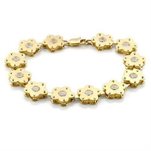 LO596 - Matte Gold &amp; Gold Brass Bracelet with AAA Grade CZ  in Clear