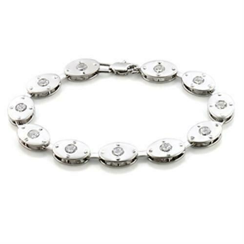 LO581 - Matte Rhodium &amp; Rhodium Brass Bracelet with AAA Grade CZ  in Clear