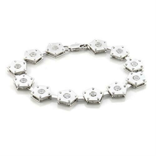 LO584 - Matte Rhodium &amp; Rhodium Brass Bracelet with AAA Grade CZ  in Clear