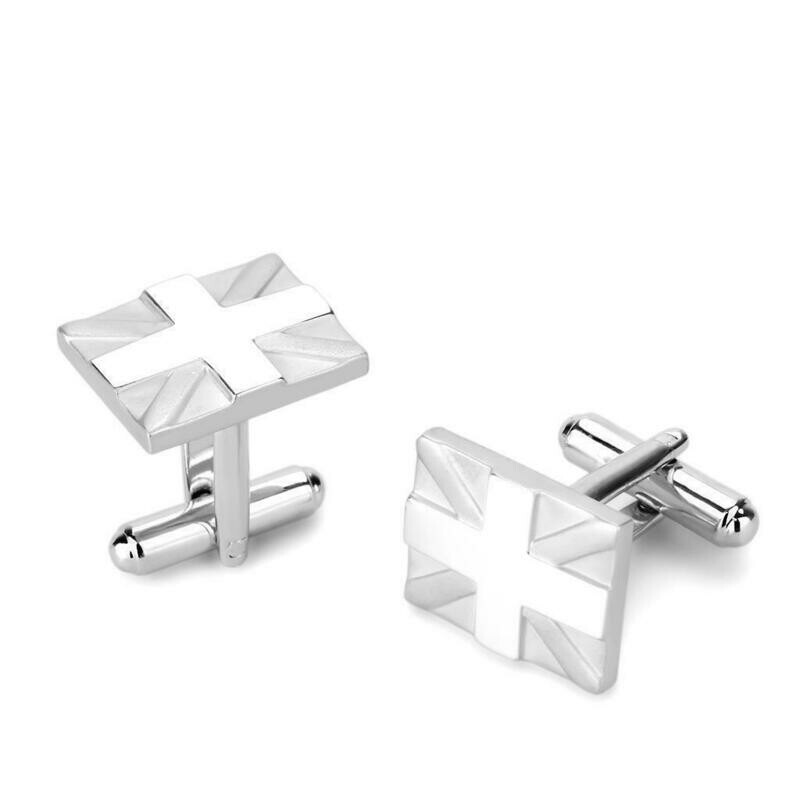 LO4733 - Matte Rhodium &amp; Rhodium Brass Cufflink with No Stone