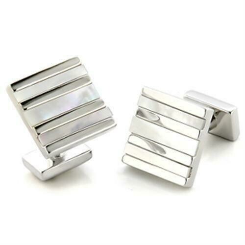 LO687 - Rhodium Brass Cufflink with Precious Stone Conch in White