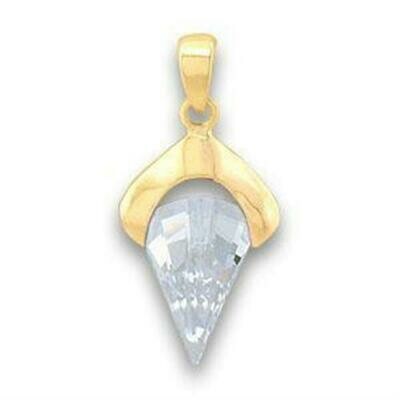 LOA632 - Gold Brass Pendant with AAA Grade CZ in Clear
