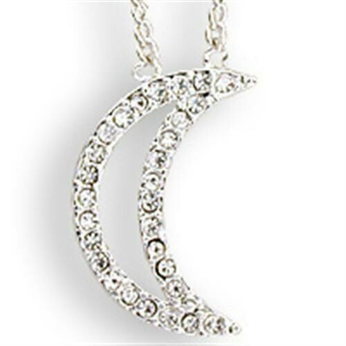 SNK13 - Silver Brass Chain Pendant with Top Grade Crystal  in Clear