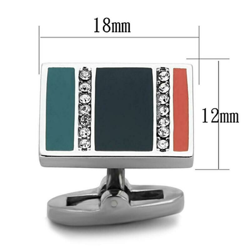 TK1245 - High polished (no plating) Stainless Steel Cufflink with Top Grade Crystal in Clear