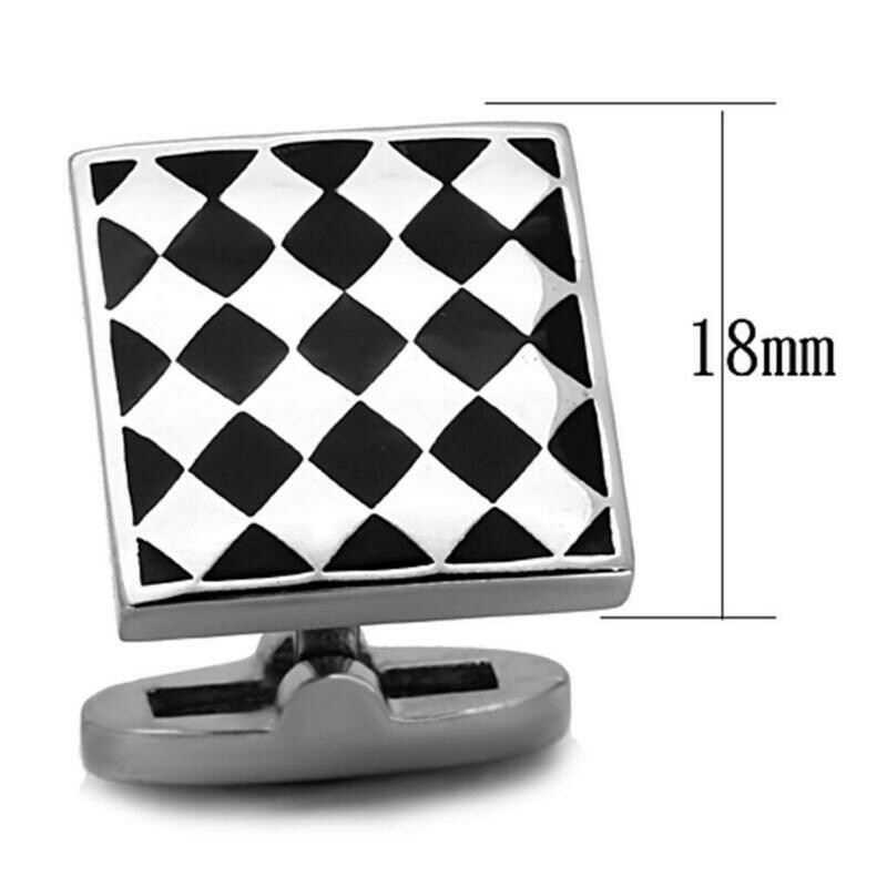 TK1270 - High polished (no plating) Stainless Steel Cufflink with Epoxy in Jet