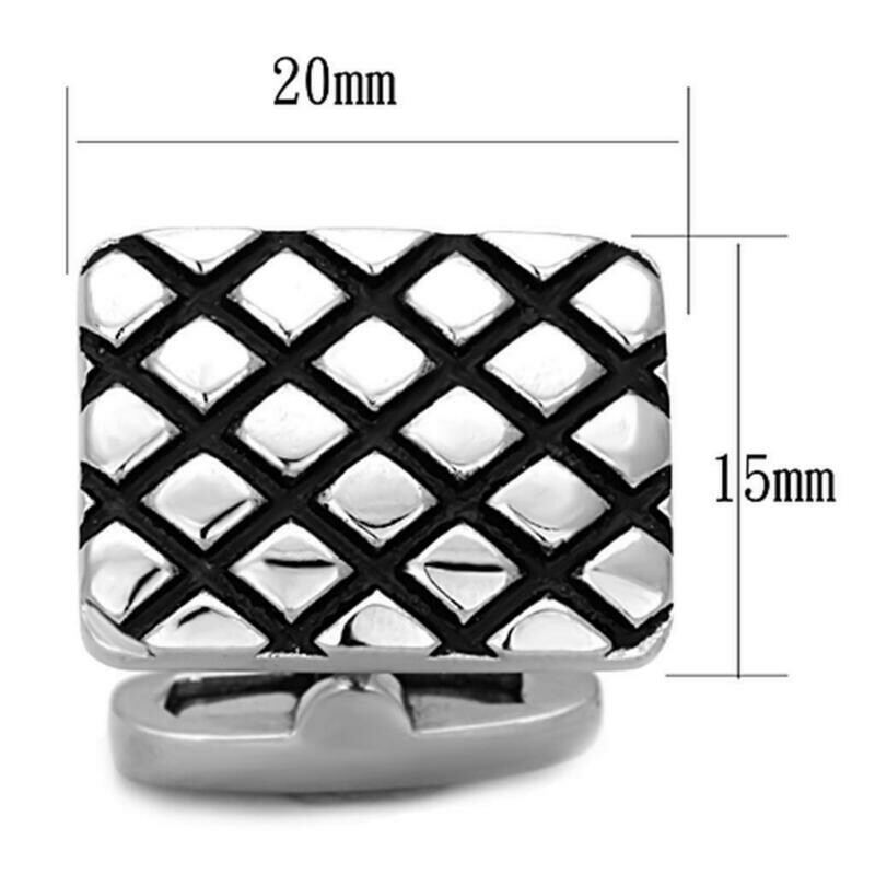 TK1266 - High polished (no plating) Stainless Steel Cufflink with Epoxy in Jet