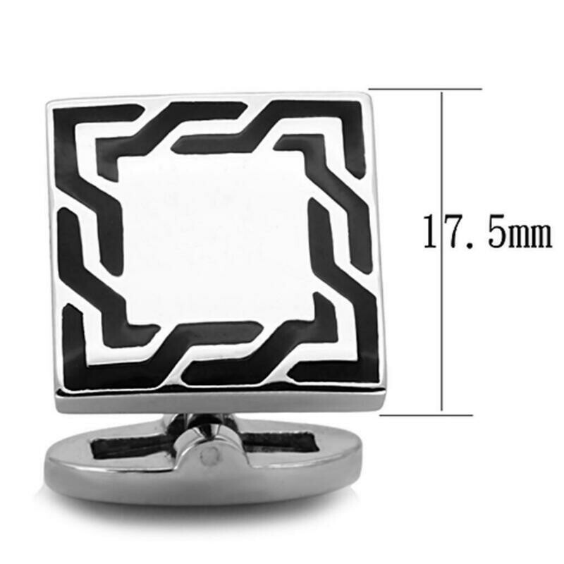 TK1248 - High polished (no plating) Stainless Steel Cufflink with Epoxy in Jet