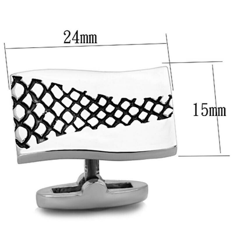 TK1260 - High polished (no plating) Stainless Steel Cufflink with Epoxy in Jet
