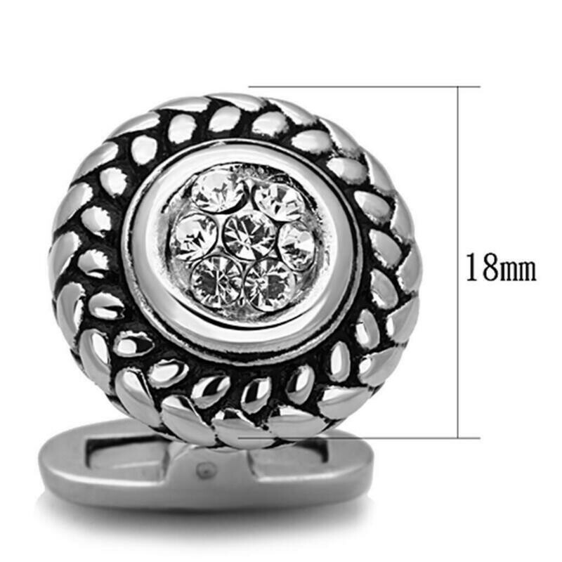 TK1261 - High polished (no plating) Stainless Steel Cufflink with Top Grade Crystal in Clear