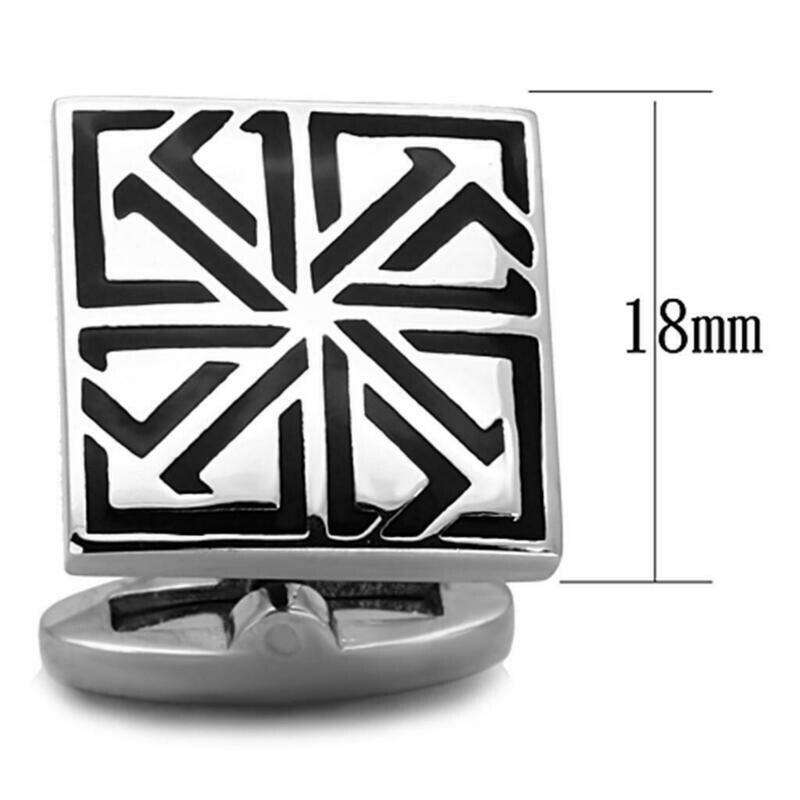 TK1253 - High polished (no plating) Stainless Steel Cufflink with Epoxy in Jet