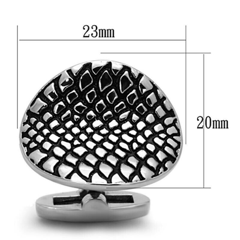 TK1258 - High polished (no plating) Stainless Steel Cufflink with Epoxy in Jet