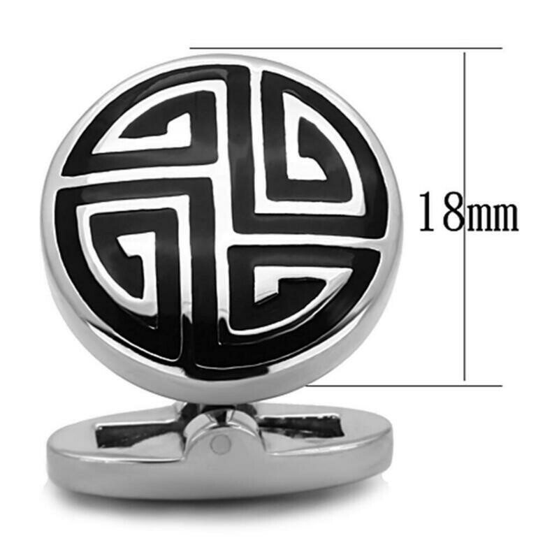 TK1257 - High polished (no plating) Stainless Steel Cufflink with Epoxy in Jet