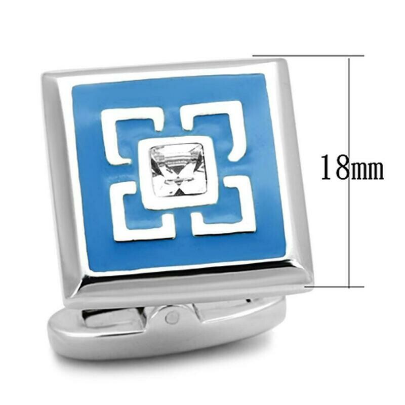 TK1244 - High polished (no plating) Stainless Steel Cufflink with Top Grade Crystal in Clear