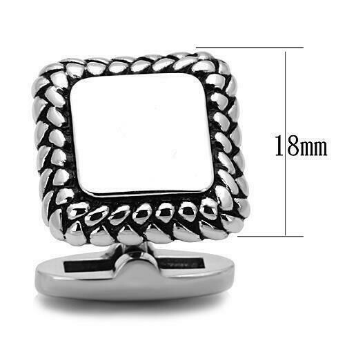 TK1246 - High polished (no plating) Stainless Steel Cufflink with Epoxy in Jet