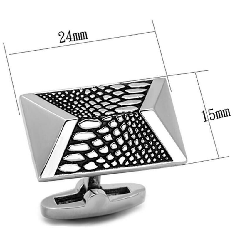 TK1259 - High polished (no plating) Stainless Steel Cufflink with Epoxy in Jet