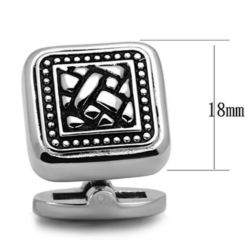 TK1256 - High polished (no plating) Stainless Steel Cufflink with Epoxy in Jet