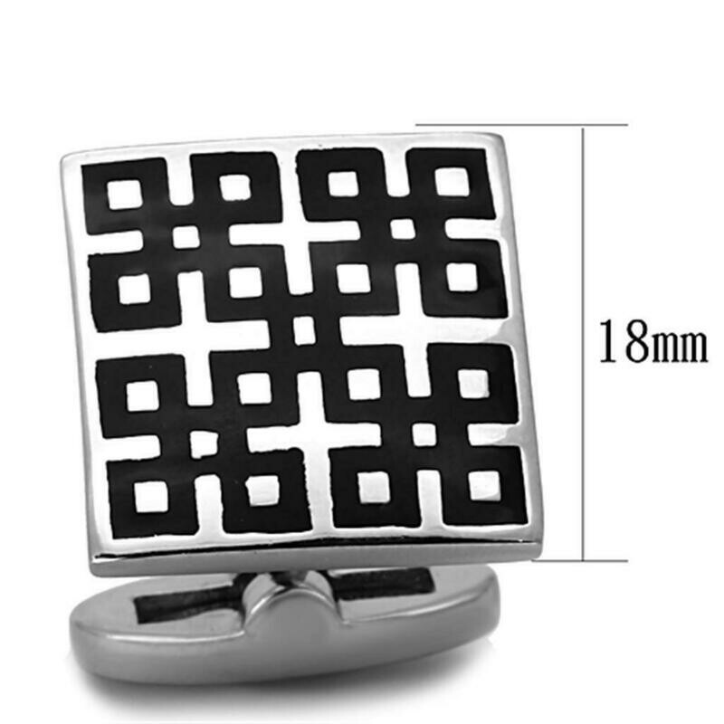 TK1243 - High polished (no plating) Stainless Steel Cufflink with Epoxy in Jet