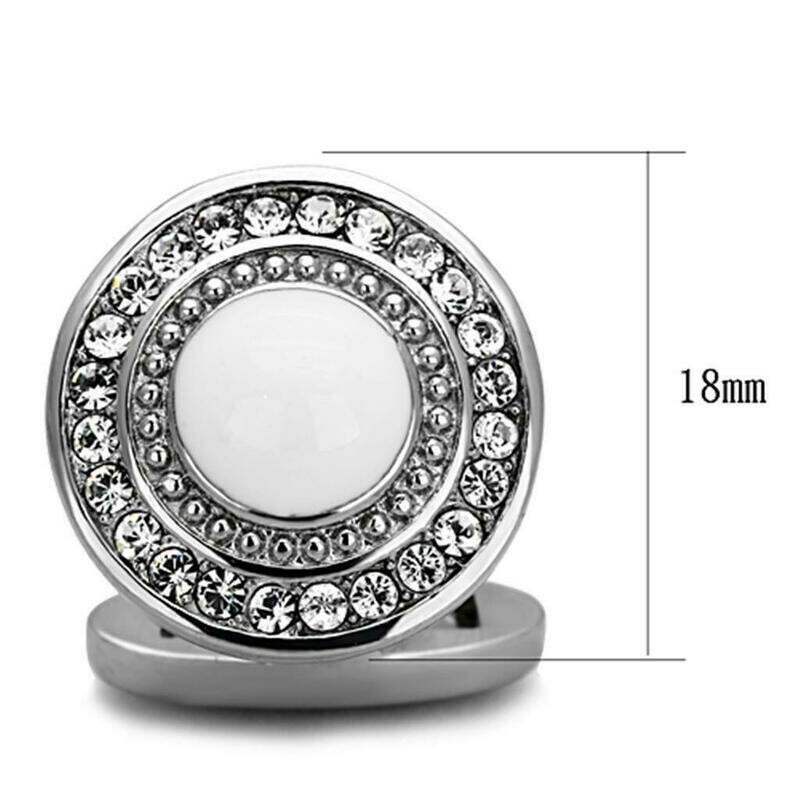TK1273 - High polished (no plating) Stainless Steel Cufflink with Top Grade Crystal in Clear