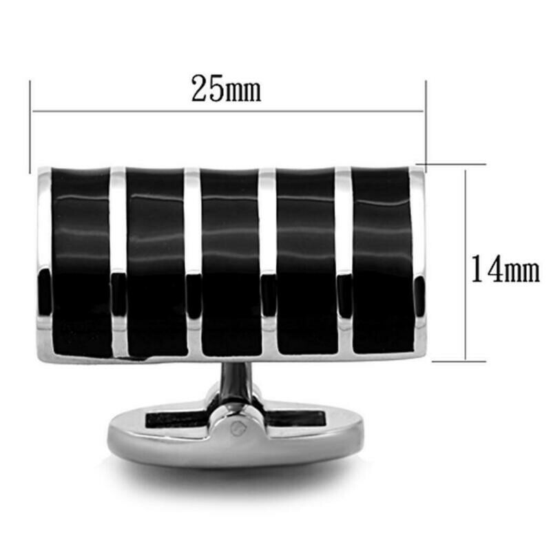 TK1263 - High polished (no plating) Stainless Steel Cufflink with Epoxy in Jet