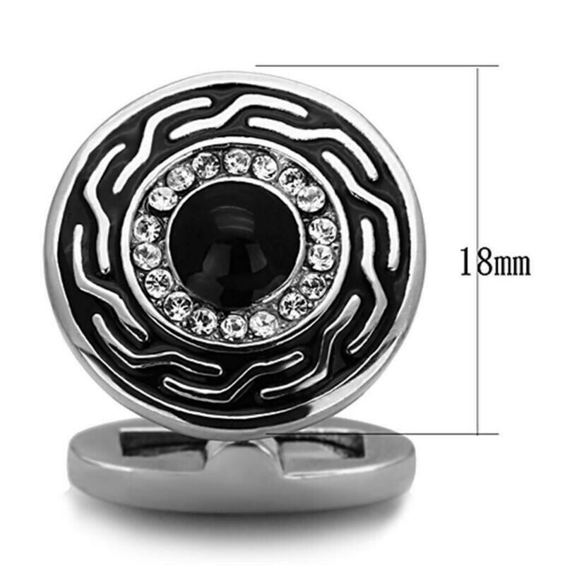 TK1264 - High polished (no plating) Stainless Steel Cufflink with Top Grade Crystal in Clear