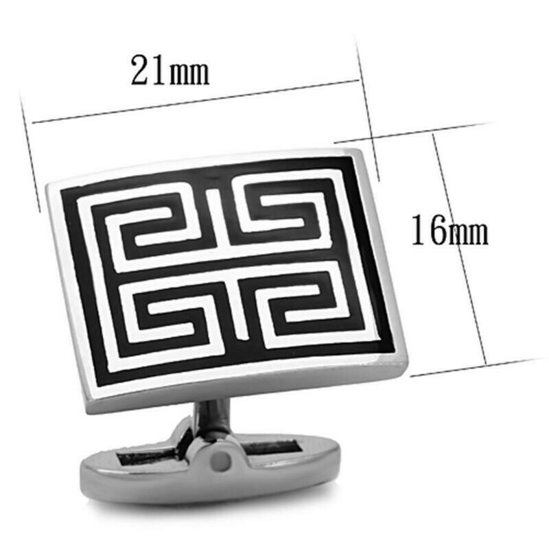 TK1265 - High polished (no plating) Stainless Steel Cufflink with Epoxy in Jet