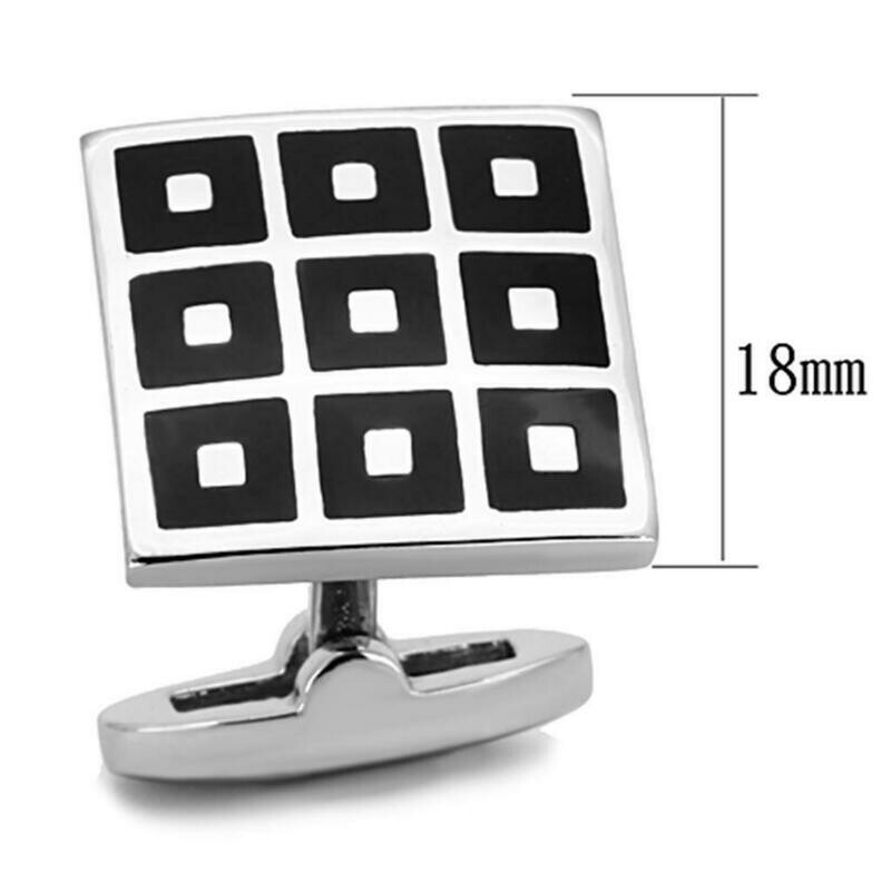 TK1268 - High polished (no plating) Stainless Steel Cufflink with Epoxy in Jet