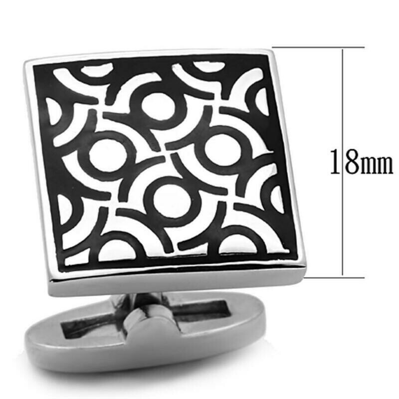 TK1271 - High polished (no plating) Stainless Steel Cufflink with Epoxy in Jet