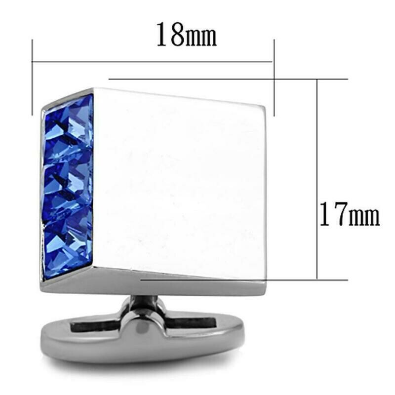 TK1251 - High polished (no plating) Stainless Steel Cufflink with Top Grade Crystal in Sapphire