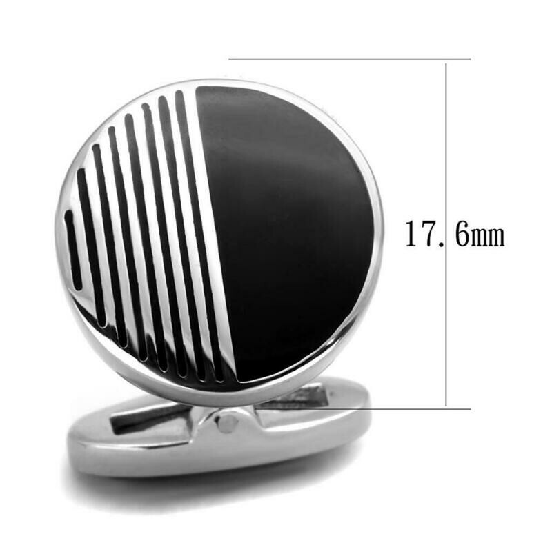 TK1654 - High polished (no plating) Stainless Steel Cufflink with Epoxy in Jet