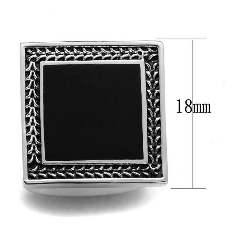 TK1651 - High polished (no plating) Stainless Steel Cufflink with Epoxy in Jet