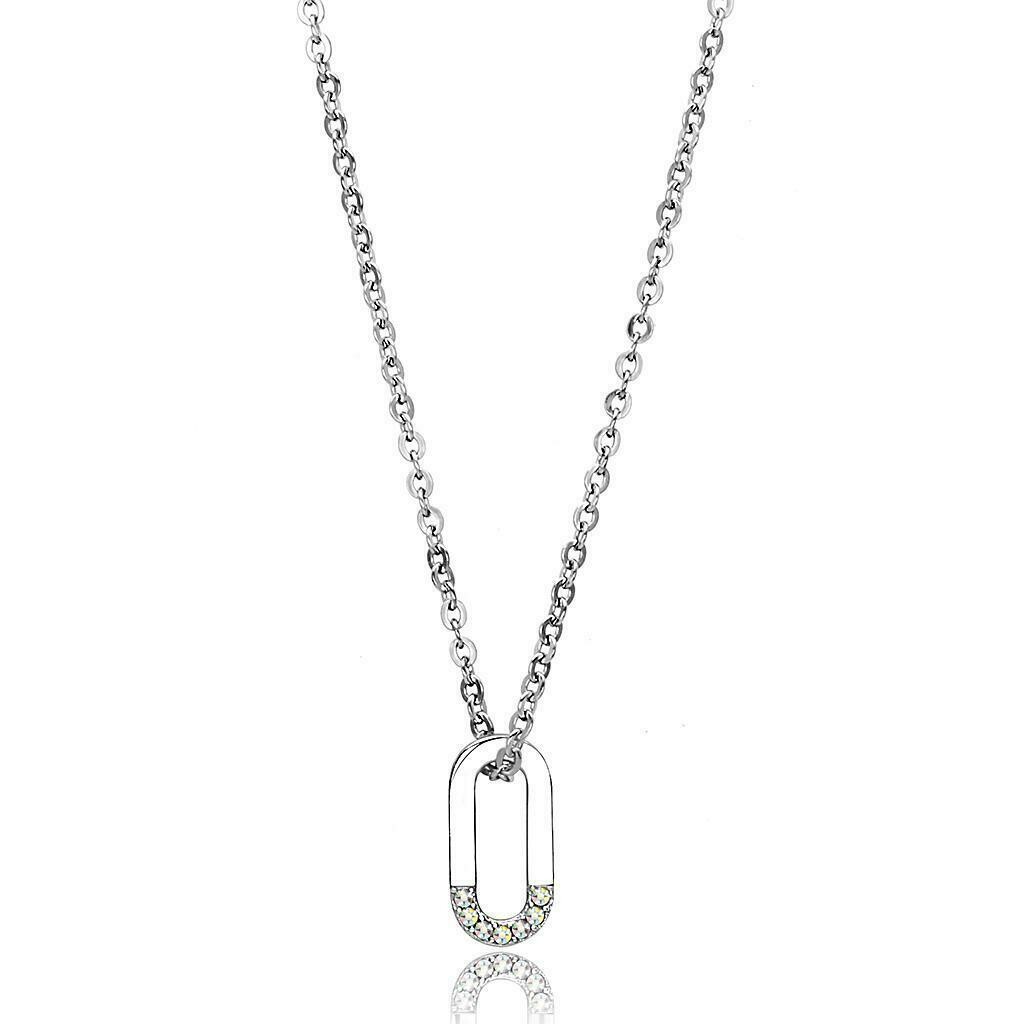 TK3297 - High polished (no plating) Stainless Steel Necklace with Top Grade Crystal  in White AB