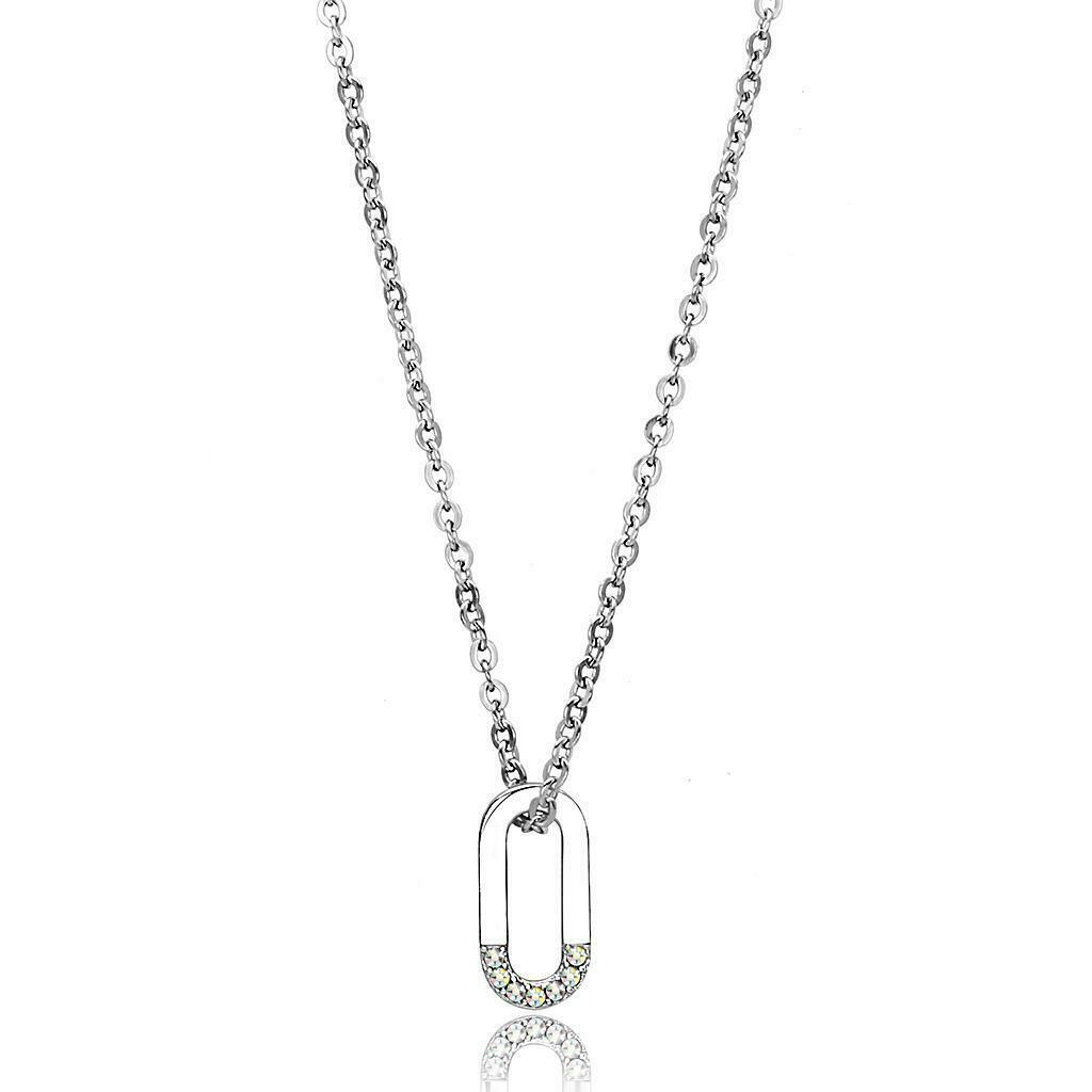TK3297 - High polished (no plating) Stainless Steel Necklace with Top Grade Crystal in White AB