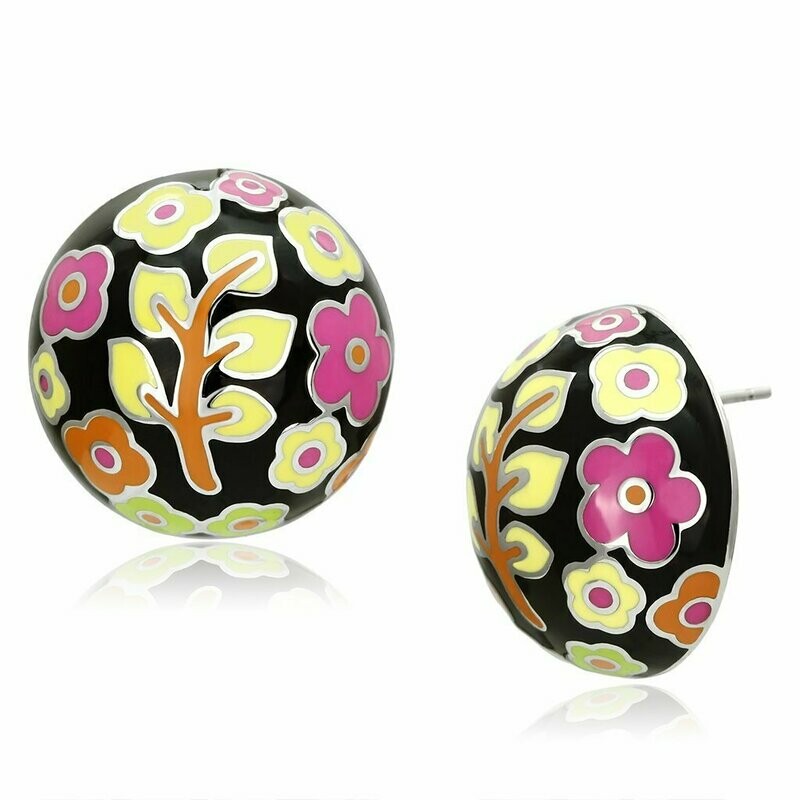 TK894 - High polished (no plating) Stainless Steel Earrings with Epoxy in Multi Color