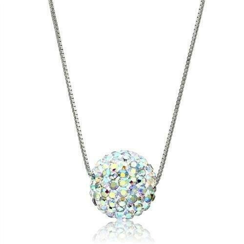 VL062 - Rhodium Brass Chain Pendant with Top Grade Crystal  in Aurora Borealis (Rainbow Effect)